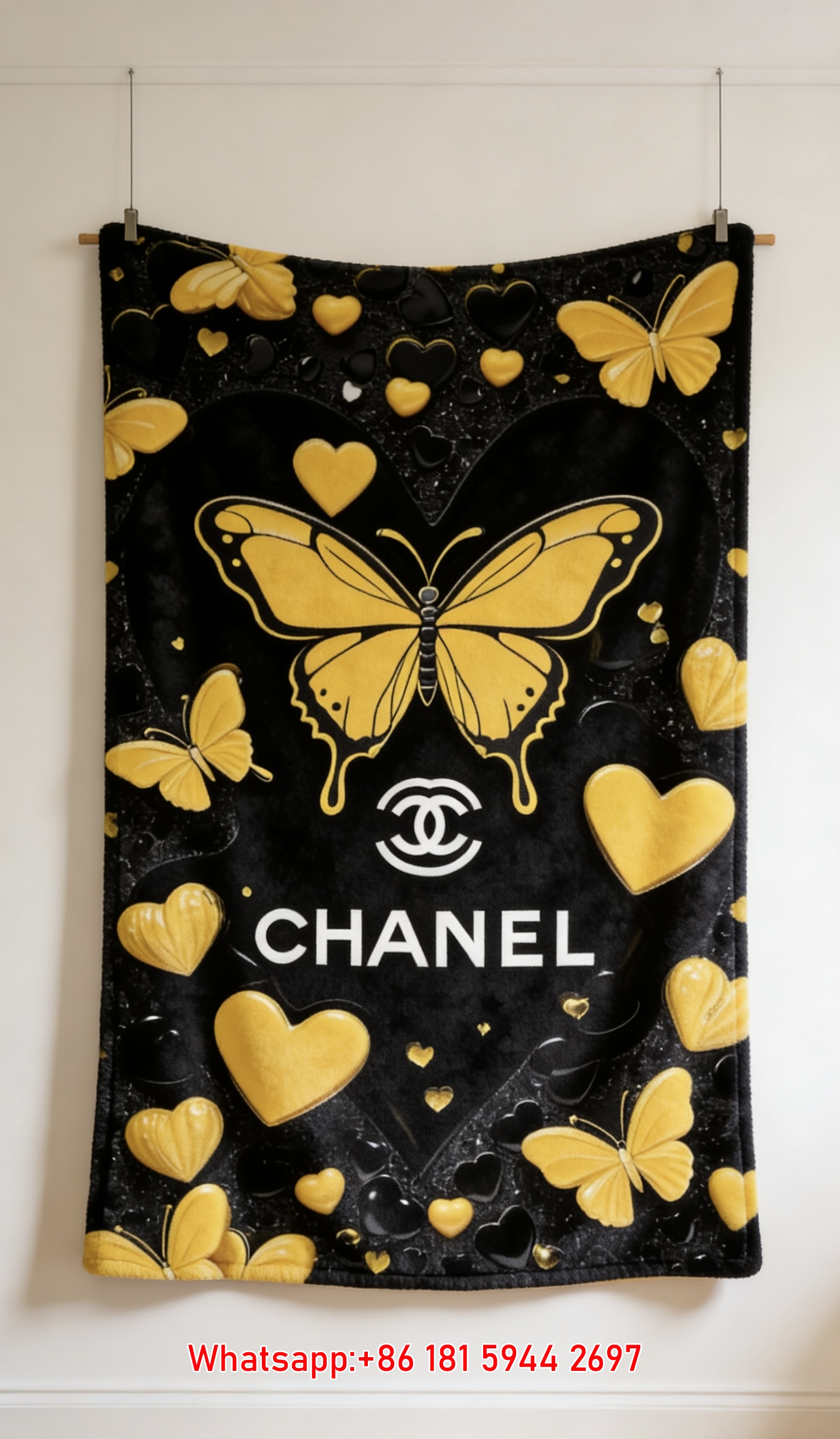 Yellow Butterfly Chanel Heart Flannel Fleece Throw Blanket IMG_7229